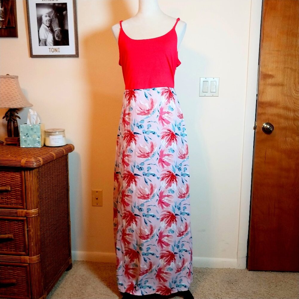 MARKET & SPRUCE FLORAL FUCHSIA HALTER TOP MAXI DRESS SIZE L